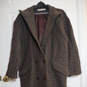 Capri Brown Tweed Double Breasted Overcoat Womens Size 12 (100% Pure Wool)